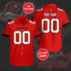 Tampa Bay Buccaneers Custom Name And Number Curved Hawaiian Shirt In Red