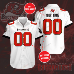Tampa Bay Buccaneers Custom Name And Number Curved Hawaiian Shirt In White