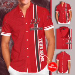 Tampa Bay Buccaneers Custom Name Curved Hawaiian Shirt In Red