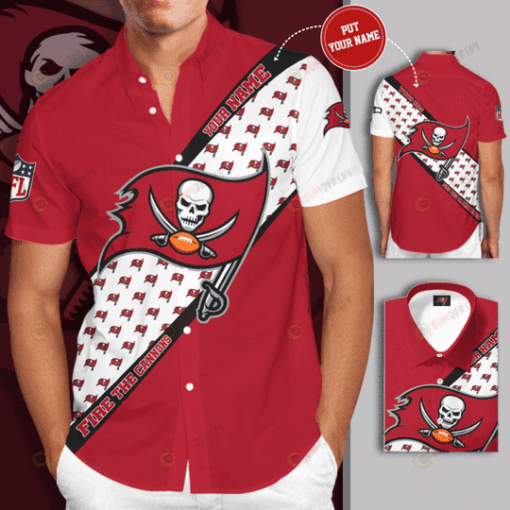 Tampa Bay Buccaneers Custom Name Curved Hawaiian Shirt In Red And White