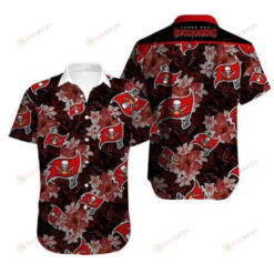 Tampa Bay Buccaneers Flower Pattern Curved Hawaiian Shirt In Red & Brown