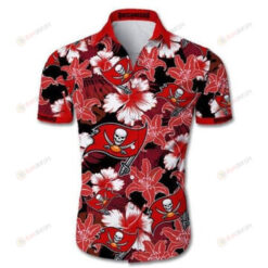 Tampa Bay Buccaneers Flower & Skull Pattern Curved Hawaiian Shirt In Red