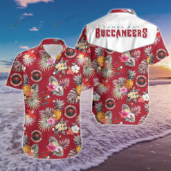 Tampa Bay Buccaneers Pineapple Pattern Curved Hawaiian Shirt In Red & White