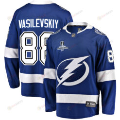 Tampa Bay Lightning Andrei Vasilevskiy 88 Home 2022 Stanley Cup Champions Breakaway Men Jersey - Blue