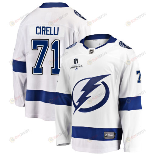 Tampa Bay Lightning Anthony Cirelli 71 Away 2022 Stanley Cup Champions Breakaway Men Jersey - White