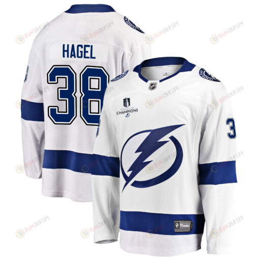 Tampa Bay Lightning Brandon Hagel 38 Away 2022 Stanley Cup Champions Breakaway Men Jersey - White