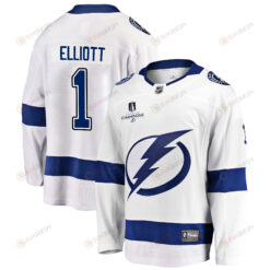 Tampa Bay Lightning Brian Elliott 1 Away 2022 Stanley Cup Champions Breakaway Men Jersey - White