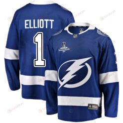 Tampa Bay Lightning Brian Elliott 1 Home 2022 Stanley Cup Champions Breakaway Men Jersey - Blue