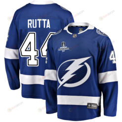 Tampa Bay Lightning Jan Rutta 44 Home 2022 Stanley Cup Champions Breakaway Men Jersey - Blue