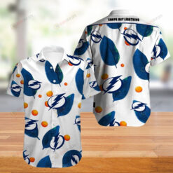 Tampa Bay Lightning Leaf Pattern Curved Hawaiian Shirt In White & Blue