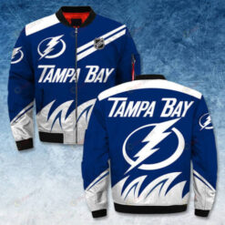 Tampa Bay Lightning Logo Pattern Bomber Jacket- Blue/White