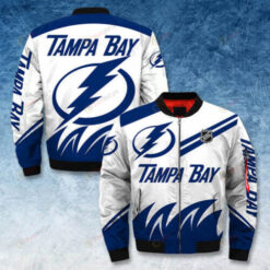 Tampa Bay Lightning Logo Pattern Bomber Jacket- White/Blue