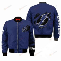 Tampa Bay Lightning Team Logo Dark Blue Pattern Bomber Jacket