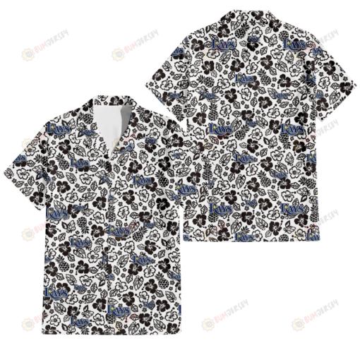 Tampa Bay Rays Black And White Hibiscus Leaf White Background 3D Hawaiian Shirt