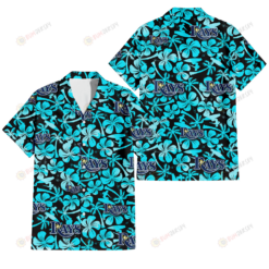Tampa Bay Rays Blue Hibiscus Blue Coconut Tree Black Background 3D Hawaiian Shirt