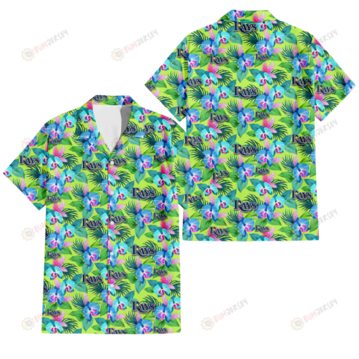 Tampa Bay Rays Blue Orchid Green Pink Leaf Green Background 3D Hawaiian Shirt