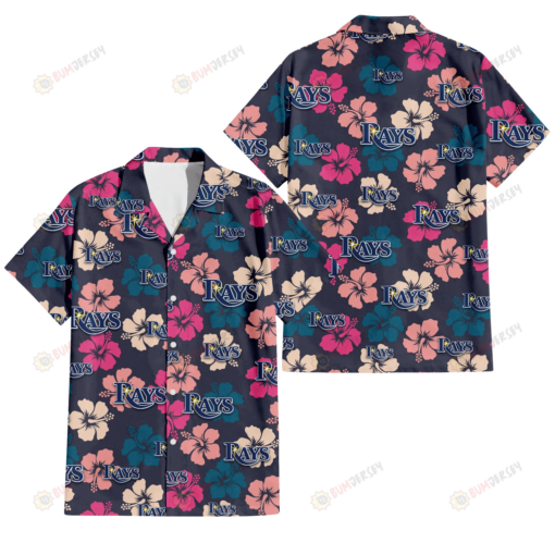 Tampa Bay Rays Colorful Hibiscus Black Background 3D Hawaiian Shirt