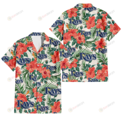Tampa Bay Rays Coral Hibiscus Green Leaf Beige Background 3D Hawaiian Shirt