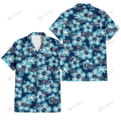 Tampa Bay Rays Dark Turquoise Hibiscus Navy Background 3D Hawaiian Shirt