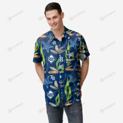 Tampa Bay Rays Floral Button Up Hawaiian Shirt