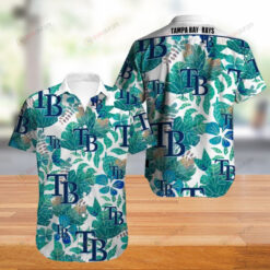 Tampa Bay Rays Floral & Leaf Pattern Curved Hawaiian Shirt In Green