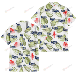 Tampa Bay Rays Light Salmon Hibiscus Green Leaf White Background 3D Hawaiian Shirt