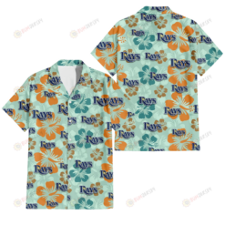 Tampa Bay Rays Orange Green Hibiscus Pale Green Background 3D Hawaiian Shirt