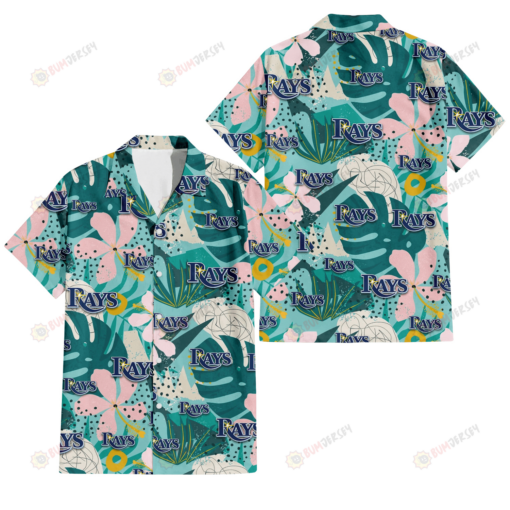 Tampa Bay Rays Pastel Hibiscus Palm Leaf Tiny Dot Green Background 3D Hawaiian Shirt