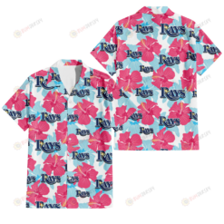 Tampa Bay Rays Pink Blue Hibiscus White Background 3D Hawaiian Shirt