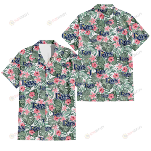 Tampa Bay Rays Pink Hibiscus Porcelain Flower Tropical Leaf White Background 3D Hawaiian Shirt
