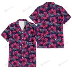 Tampa Bay Rays Plum Vilolet Hibiscus Dark Navy Leaf Black 3D Hawaiian Shirt