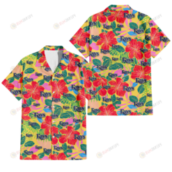 Tampa Bay Rays Red Hibiscus Green Blue Leaf Yellow Background 3D Hawaiian Shirt