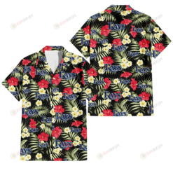 Tampa Bay Rays Red Hibiscus Yellow Porcelain Flower Black Background 3D Hawaiian Shirt