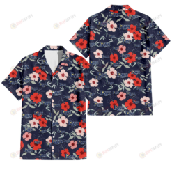 Tampa Bay Rays Red Pink White Hibiscus Black Background 3D Hawaiian Shirt