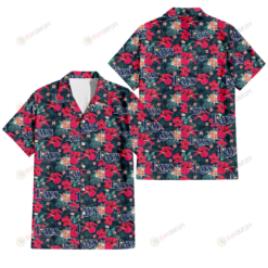 Tampa Bay Rays Tiny Red Hibiscus White Porcelain Flower Black Background 3D Hawaiian Shirt
