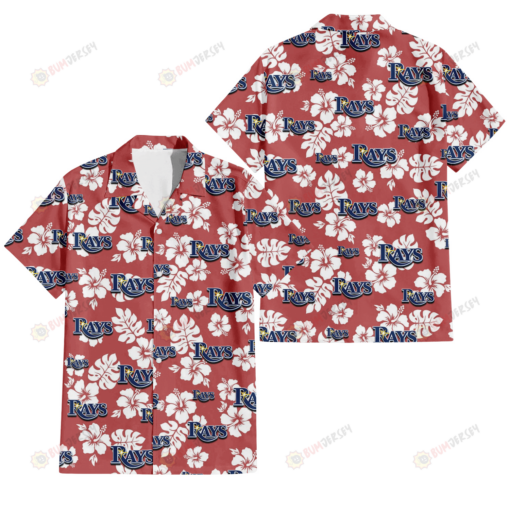 Tampa Bay Rays White Hibiscus Indian Red Background 3D Hawaiian Shirt