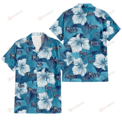 Tampa Bay Rays White Hibiscus Turquoise Banana Leaf Navy Background 3D Hawaiian Shirt