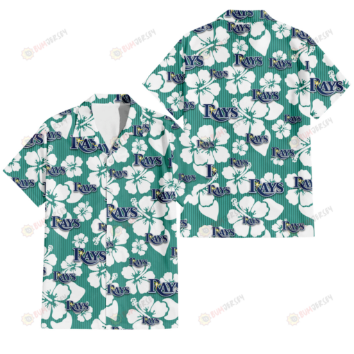 Tampa Bay Rays White Hibiscus Turquoise Stripe Background 3D Hawaiian Shirt