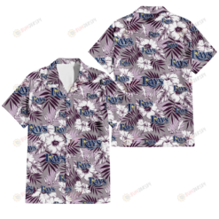 Tampa Bay Rays White Hibiscus Violet Leaves Light Grey Background 3D Hawaiian Shirt