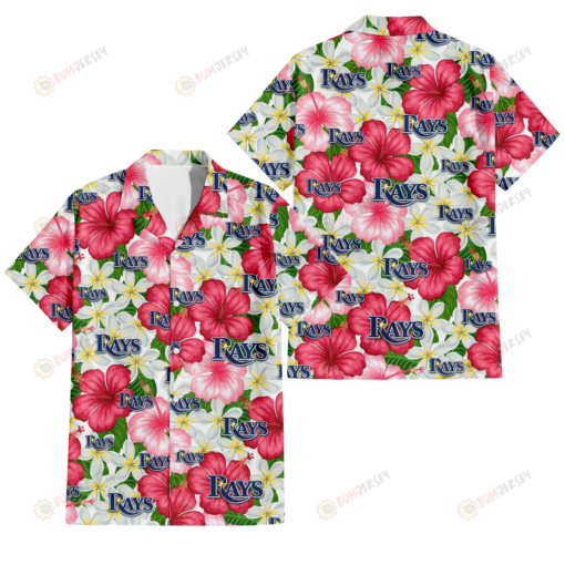 Tampa Bay Rays White Porcelain Flower Pink Hibiscus White Background 3D Hawaiian Shirt