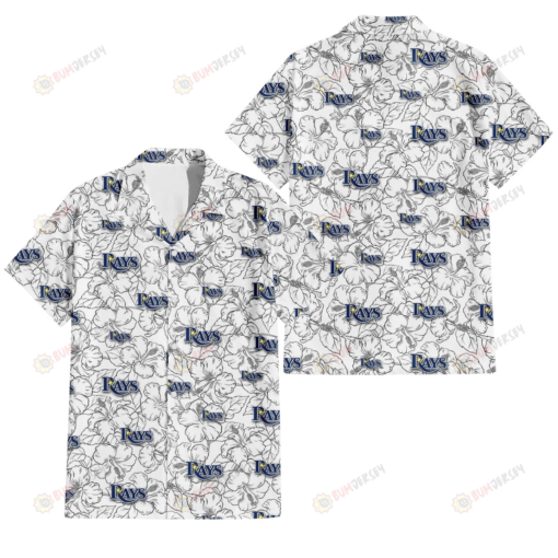 Tampa Bay Rays White Sketch Hibiscus Pattern White Background 3D Hawaiian Shirt