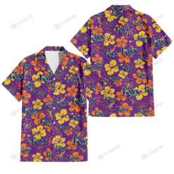 Tampa Bay Rays Yellow And Orange Hibiscus Purple Background 3D Hawaiian Shirt