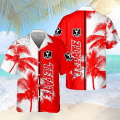 Tecate Palm Trees Summer Hawaiian Shirt In Red And White