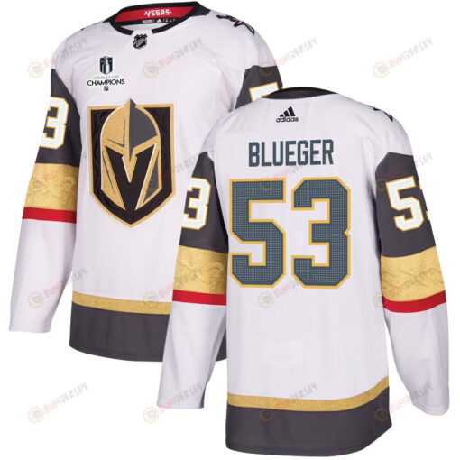 Teddy Blueger 53 Vegas Golden Knights Stanley Cup 2023 Champions Patch Away Breakaway Men Jersey - White