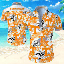 Tennessee Leaf & Flower Pattern Curved Hawaiian Shirt In White & Yellow