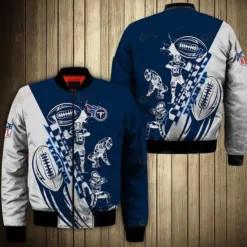 Tennessee Titans Athlete Ball Star Pattern Bomber Jacket - Blue And White