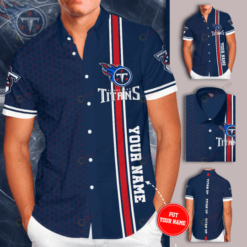 Tennessee Titans Blue Custom Name Curved Hawaiian Shirt