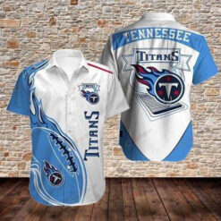 Tennessee Titans Blue White Curved Hawaiian Shirt