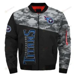 Tennessee Titans Camo Pattern Bomber Jacket - Black And Gray