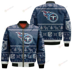 Tennessee Titans Christmas Pattern Bomber Jacket - Navy Blue